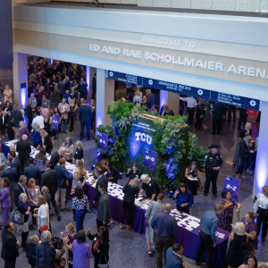 Donors gather in the foyer of Schollmaier Arena